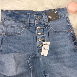 Express Women's Light Blue Button-Fly Skinny Jeans